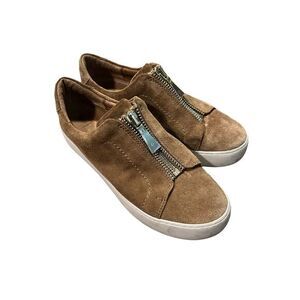 Ladies‎ Frye Lena Zip Low Top Sneakers 8.5 M Brown Suede Fashion Comfort Shoes